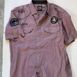 Brooklyn Xpress Western Pearl Button Snap Shirt Short Sleeve Plaid Red/Blk Sz L